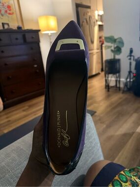 Donald J. Pliner Deep Purple Pointed Toe Pump with Gold Buckle